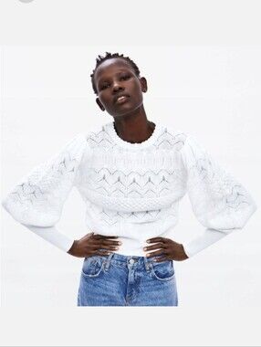 Zara Crochet Balloon Sleeve Sweater